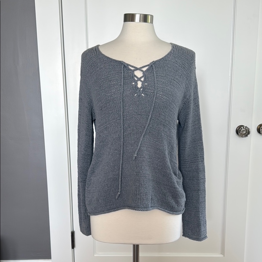 Margaret Oleary Gray Lace-Up Sweater (size small)